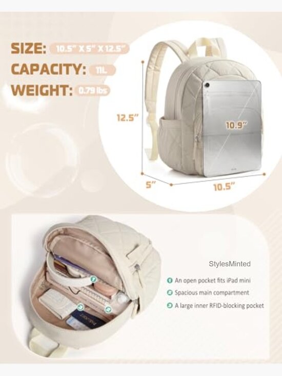 Mini Puffer Backpack with RFID Pocket, Lightweight Quilted Backpack for Work main image 4